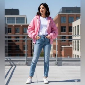 REFORM Pink Hooded Bomber Jacket  XL Women